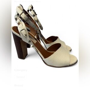 Valentino Garavani US 9.5  Rockstud Chunky Block Heels Cream Stud Straps FLAWS